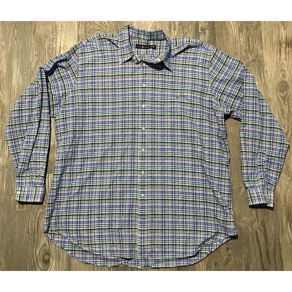 Polo Ralph Lauren 2XLT Tall Button Down Shirt Madras Long Sleeve Flesh Pony